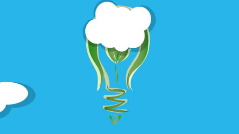 animación de una bombilla de planta verde en el cielo azul y las nubes