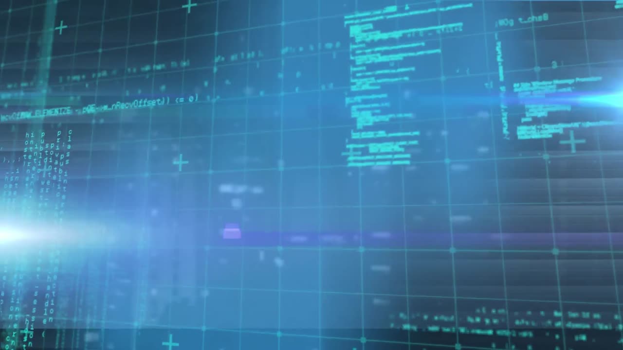 animación del procesamiento de datos sobre la cuadrícula sobre fondo azul