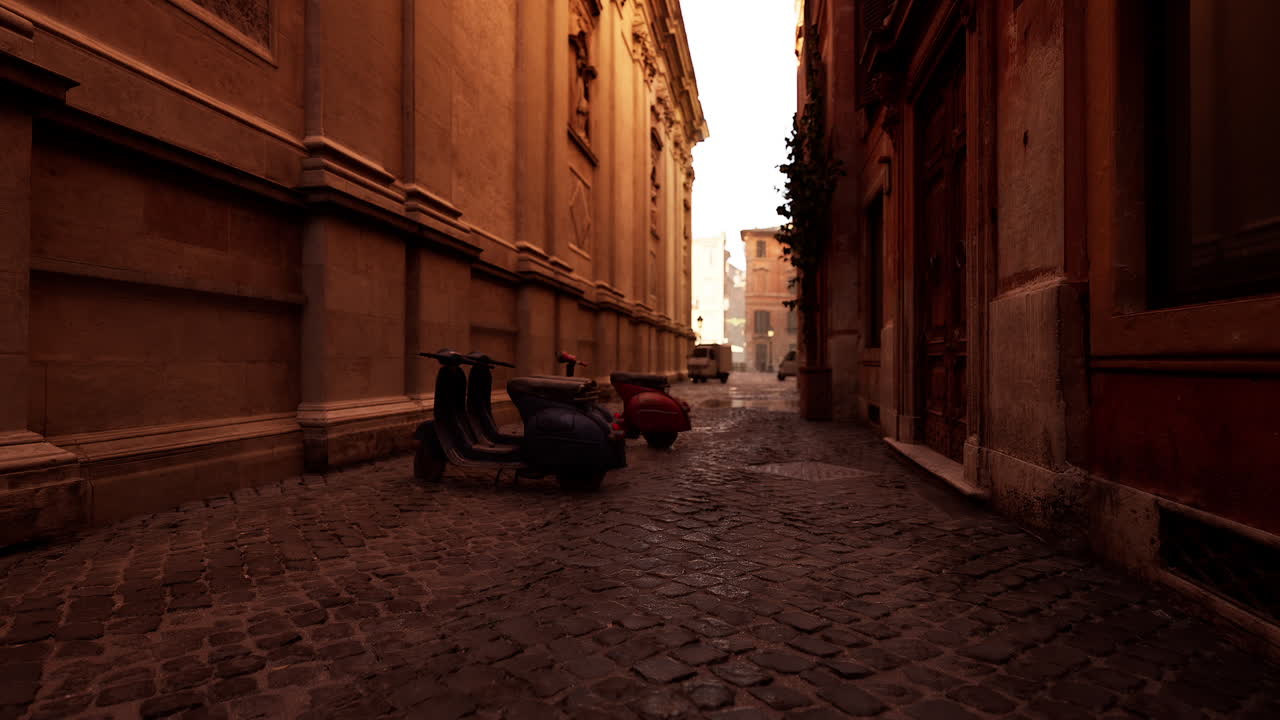 Sentiero isolato che presenta strutture antiche e ciottoli con texture.