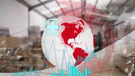 Animación-Del-Procesamiento-De-Datos-Financieros-Sobre-El-Globo-Y-El-Almacén.