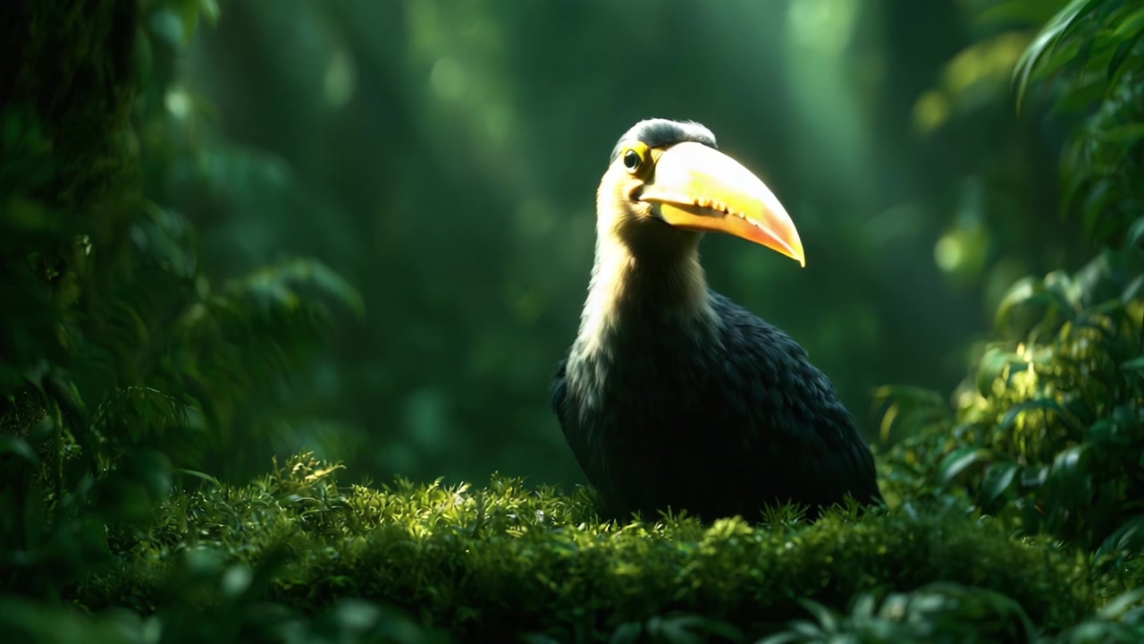 Uccello maestoso in una foresta verde lussureggiante: un incontro affascinante con la bellezza della natura, che mostra le caratteristiche eleganti e i colori vivaci del suo piumaggio e dell'ambiente circostante.