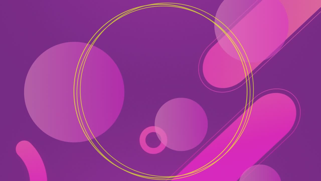 Animazione di un banner rotondo con spazio per il testo su forme astratte su sfondo viola