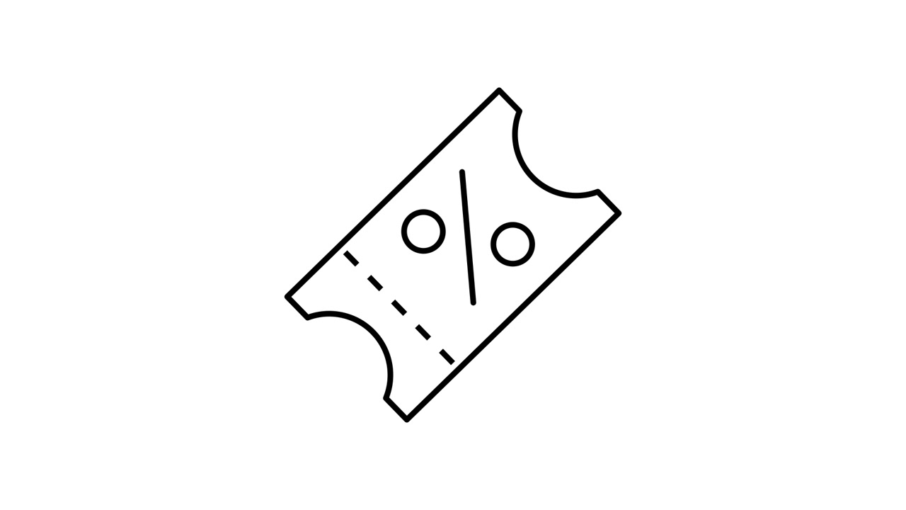 Animiertes Strichgrafik-Symbol einer Rabattkarte mit Prozentzeichen