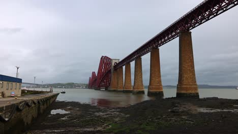wide-angle shot of the famous queensferry bridges on a cloudy day