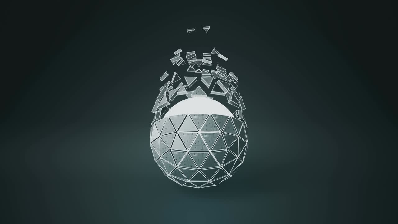 Icosahedron ball shape and flying polygons loopable 3D render animation