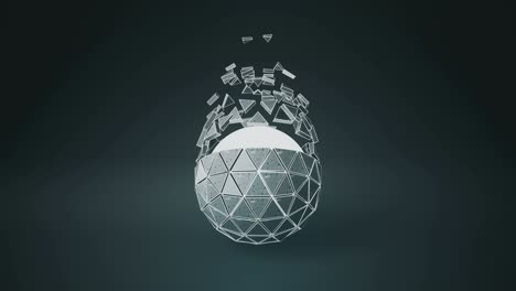 icosahedron ball shape and flying polygons loopable 3d render animation