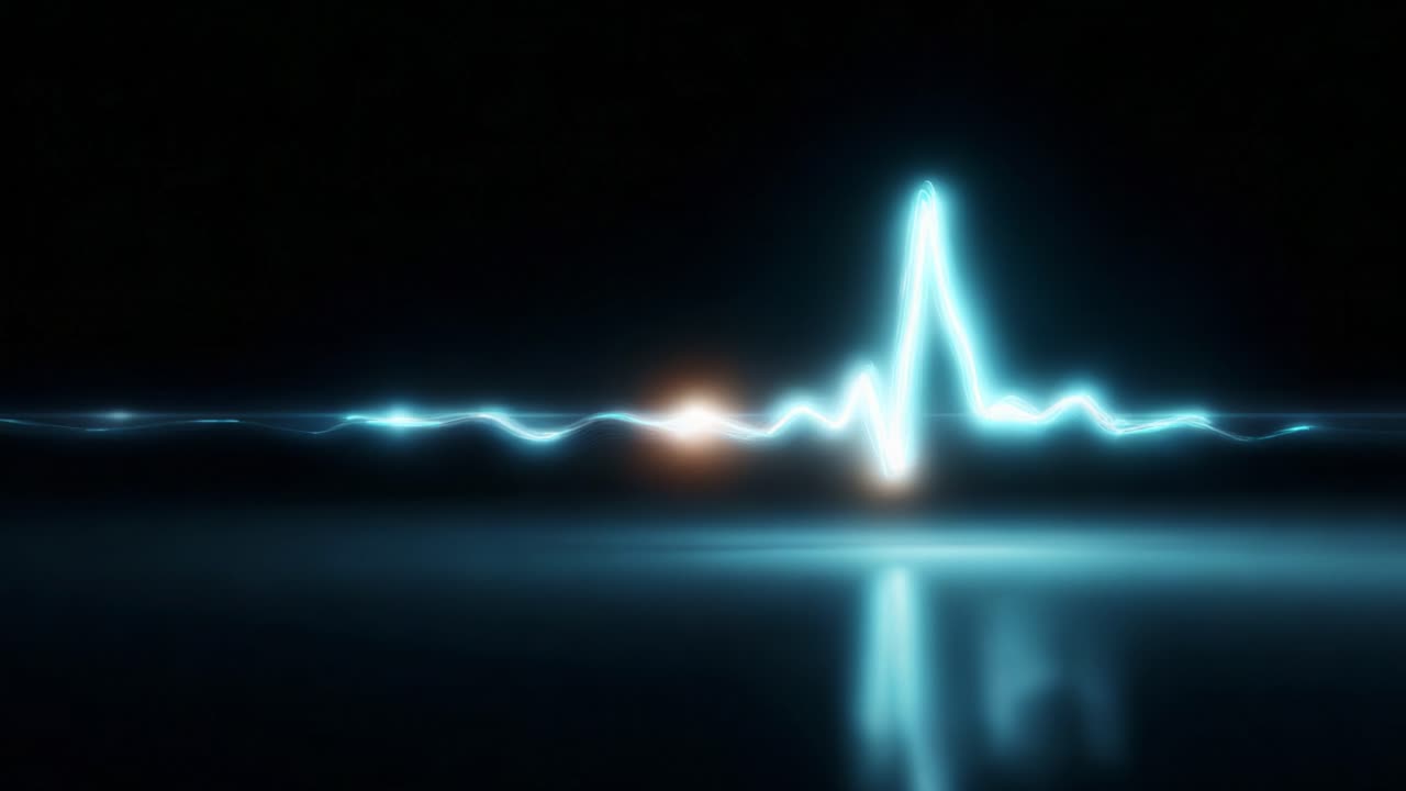 Dynamic Visualization of a Heartbeat: A Glowing Pulse Representation Showcasing Rhythm and Vitality Through Bright Electric Frequencies Against a Mysterious Dark Background