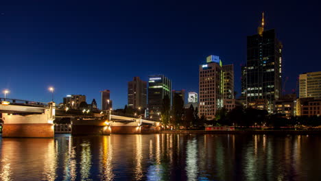 frankfurt night skyline with bridge