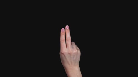 set of 8 different pre keyed chroma key transparent two finger swipe click zoom gestures on greenscreen womans hand