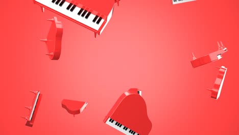 falling red pianos on red background.