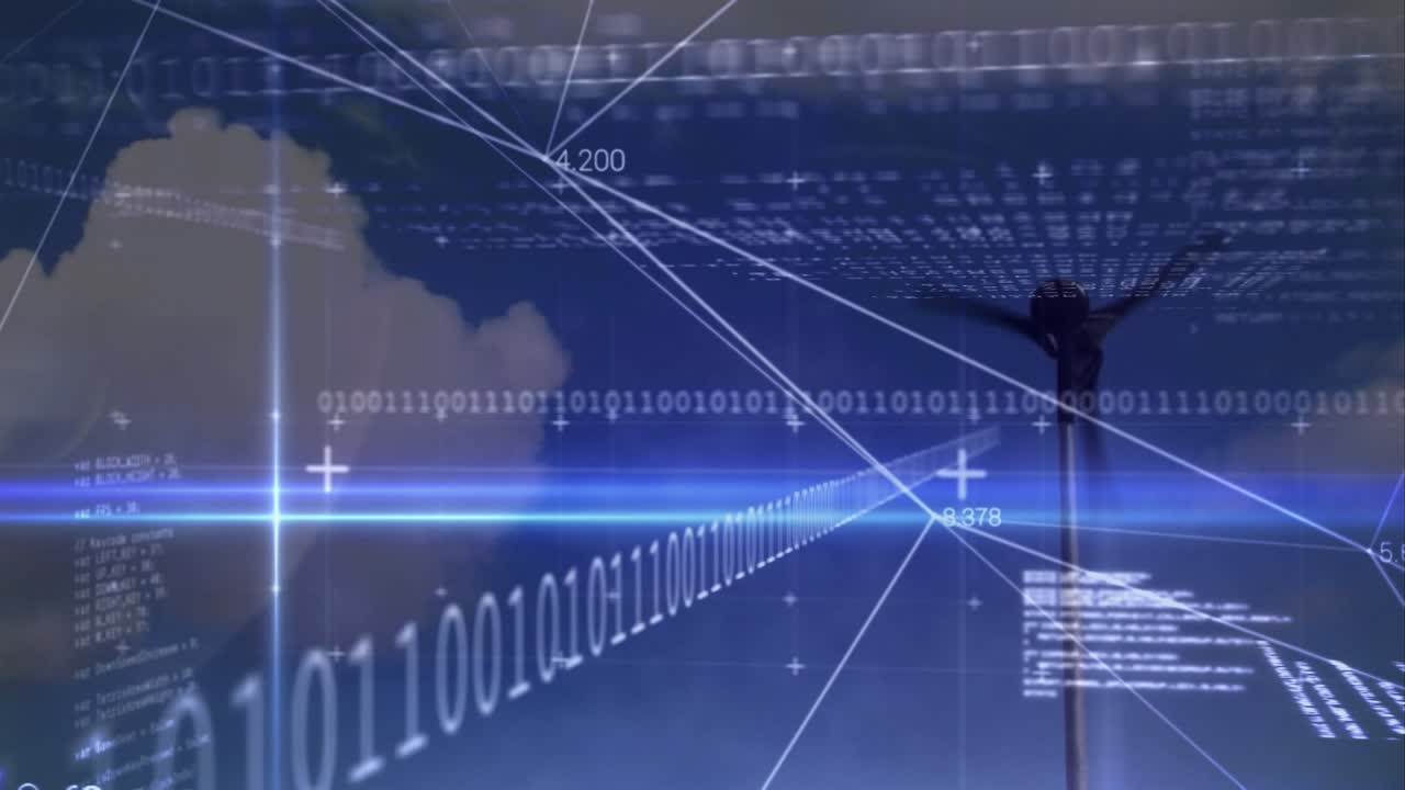 Animation of data processing over wind turbine