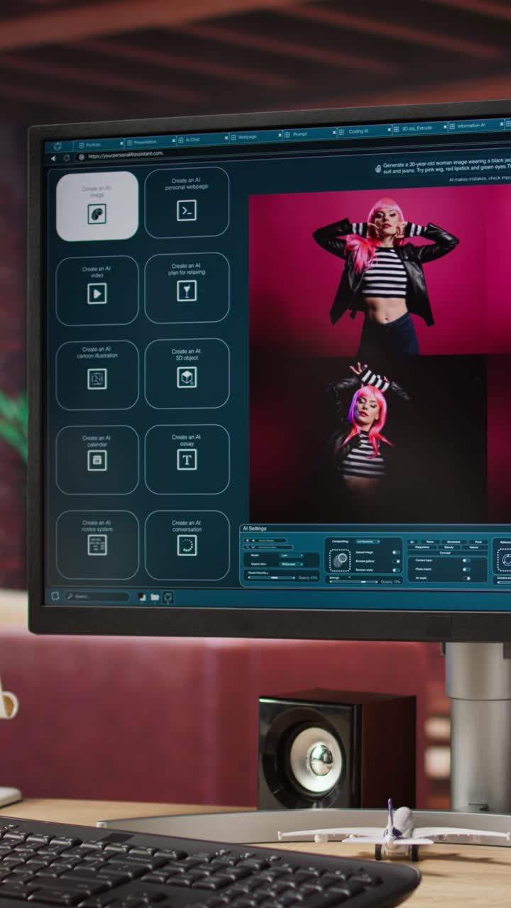 Vertical video Graphic designer designing UX for AI software turning text prompt into photos