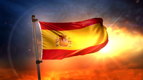 spain flag backlit at beautiful sunrise loop slow motion 4k