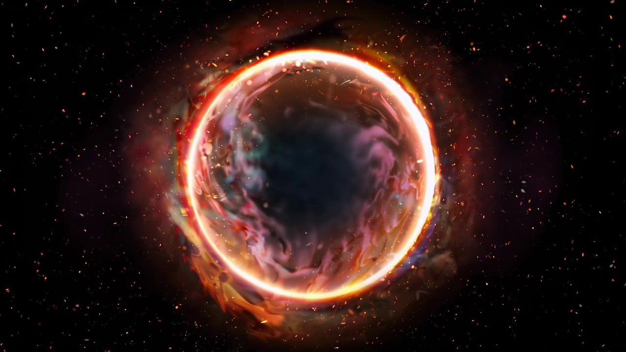 Fiery Glowing Energy Ring Portal in Deep Space