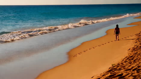 woman walking on a beach at sunset
