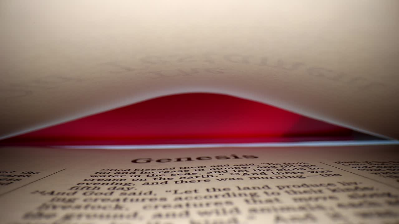 GENESIS-slowly pulling lens out of book, center view of the page