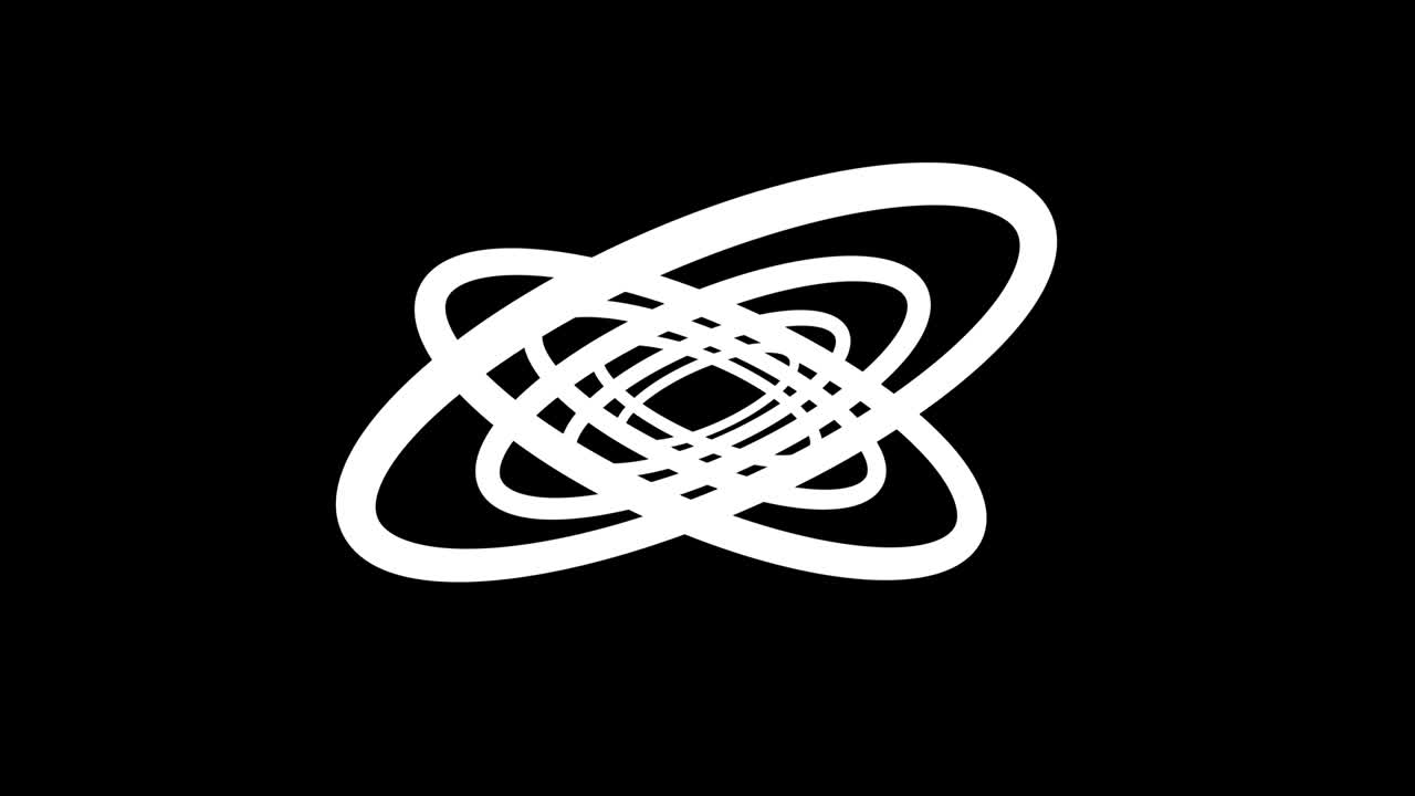 3D rendering of a seamlessly loopable animation of seven rotating concentric golden rings