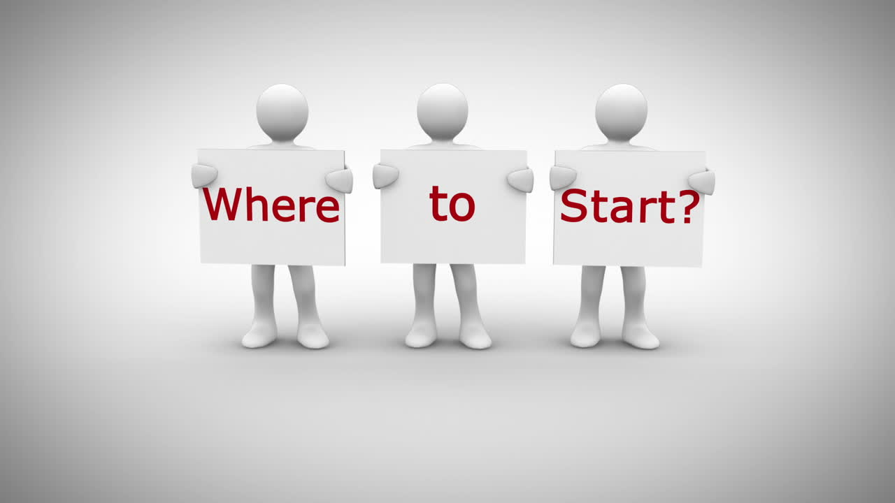 caracteres blancos que muestran señales que dicen dónde comenzar