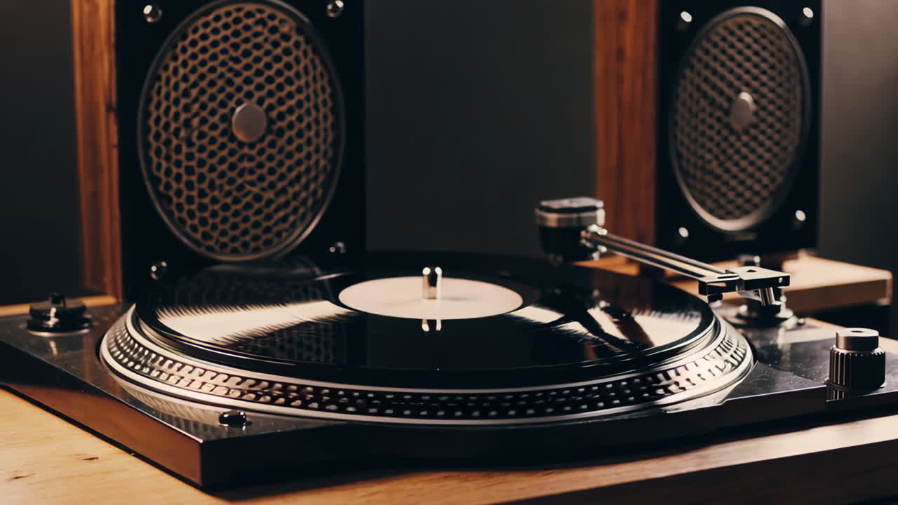 Turntable with Vinyl Record and Speakers