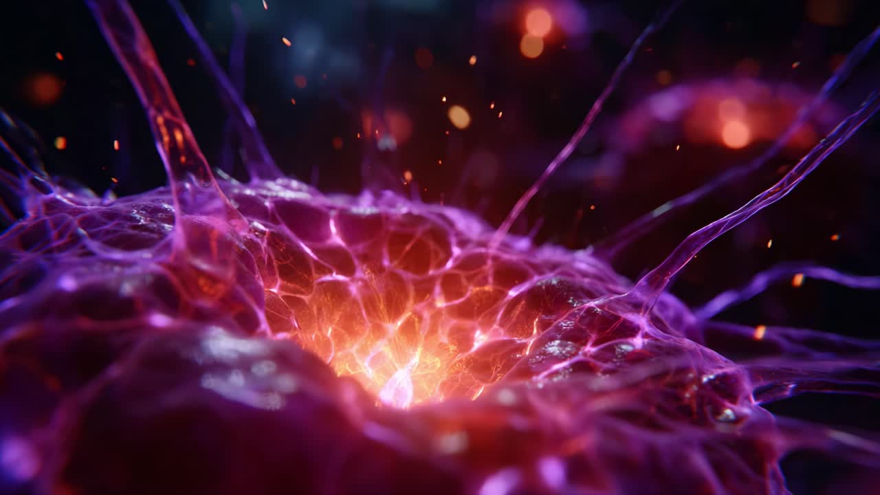 A Stunning Visual of Neurons Firing with Vibrant Colors and Intricate Details Capturing the Essence of Biological Communication in a Microscopic World