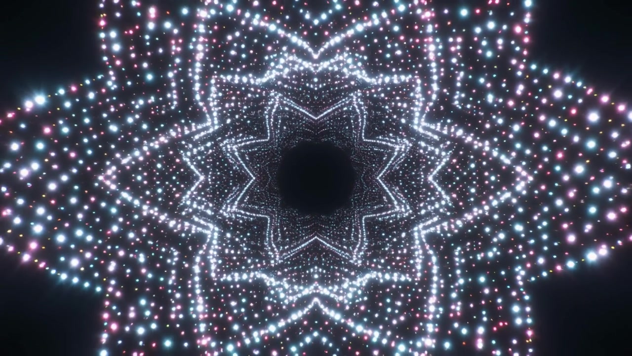 Abstract Tunnel of Glowing Star-Shaped LED Lights