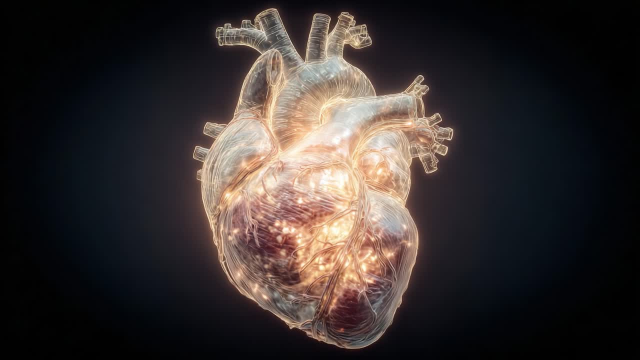 A Brilliantly Rendered Visualization of the Human Heart, Showcasing Its Intricate Structure and Pulsating Energy in Stunning 3D Detail Against a Dark Background