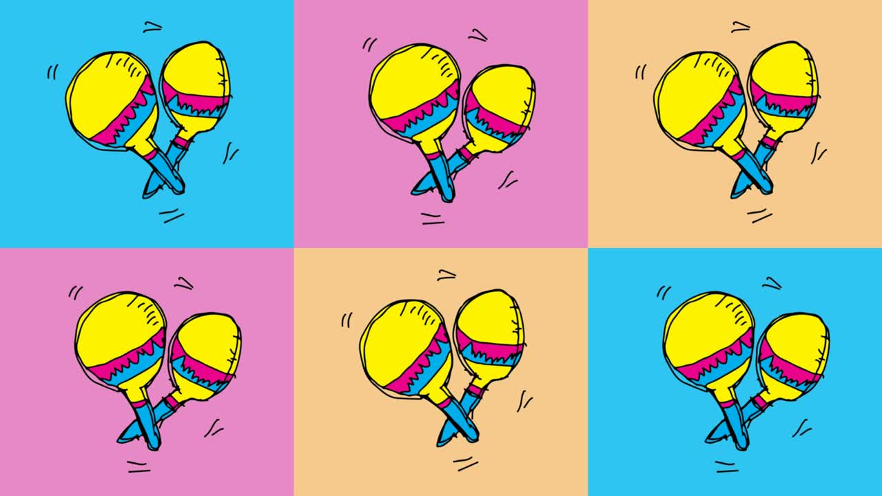 어린이들이 팝 아트를 그리고 있습니다. 타악기 흔들림의 주제로 매이지 않는 배경입니다.