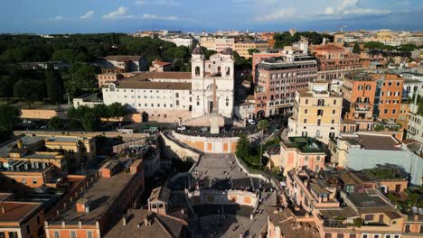 Spanish-Steps---Beautiful-Aerial-Crane-Shot-on-Typical-Summer-Day-in-Rome,-Italy