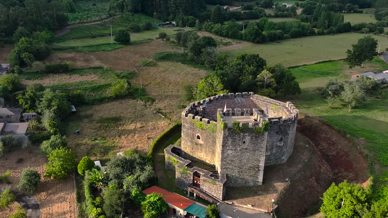 Aerial View Of Historic Castillo De Moeche In Moeche, A Coruña Province, Galicia, Spain