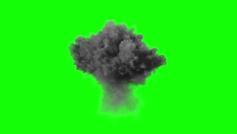 large scale explosion with fiery fireball and large billows of smoke which dissipate quickly on greenscreen