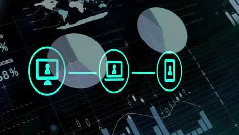 Animation-Verbundener-Symbole-über-Der-Infografik-Schnittstelle-Vor-Schwarzem-Hintergrund