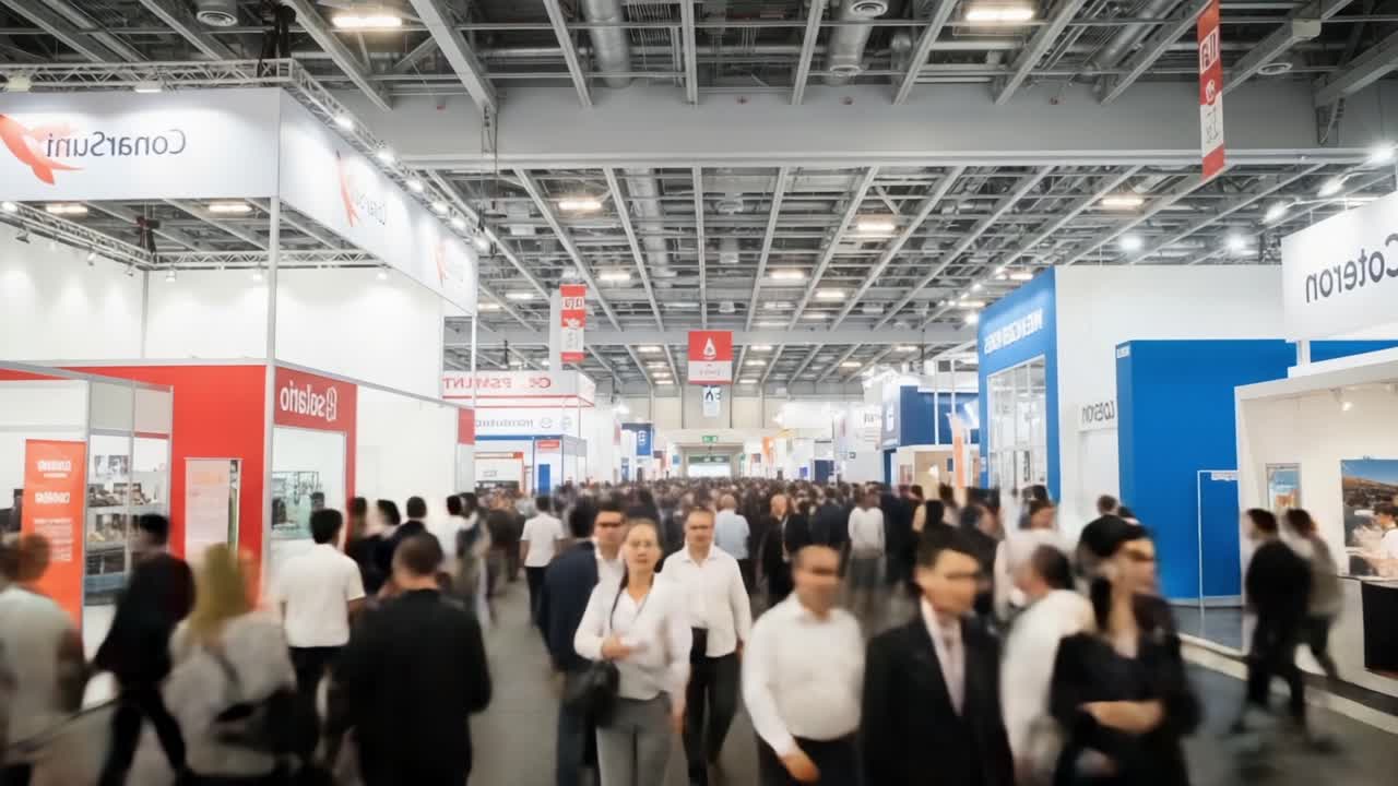A Busy Exhibition Hall with Attendees Engaged in Various Activities, Showcasing Multiple Stands and Exhibitors from Diverse Industries in a Lively Environment