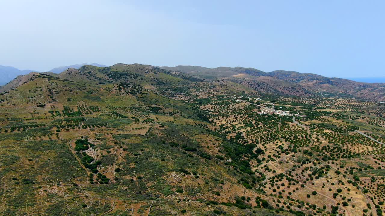 Aerial View Over Beautiful Rolling Hills Landscape In Crete