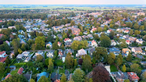 aerial of beautiful town at dusk