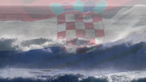 Animation-Der-Flagge-Kroatiens,-Die-über-Eine-Welle-Im-Meer-Weht