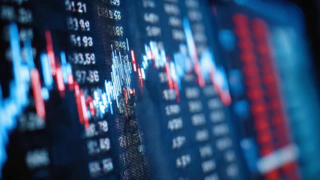 Analyzing Financial Data Trends: A Close-Up of Stock Market Charts and Indicators Showcasing Price Movements and Trading Volumes in Real Time
