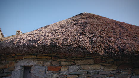 palloza from o cebreiro in galicia wide shot of the thatched roof