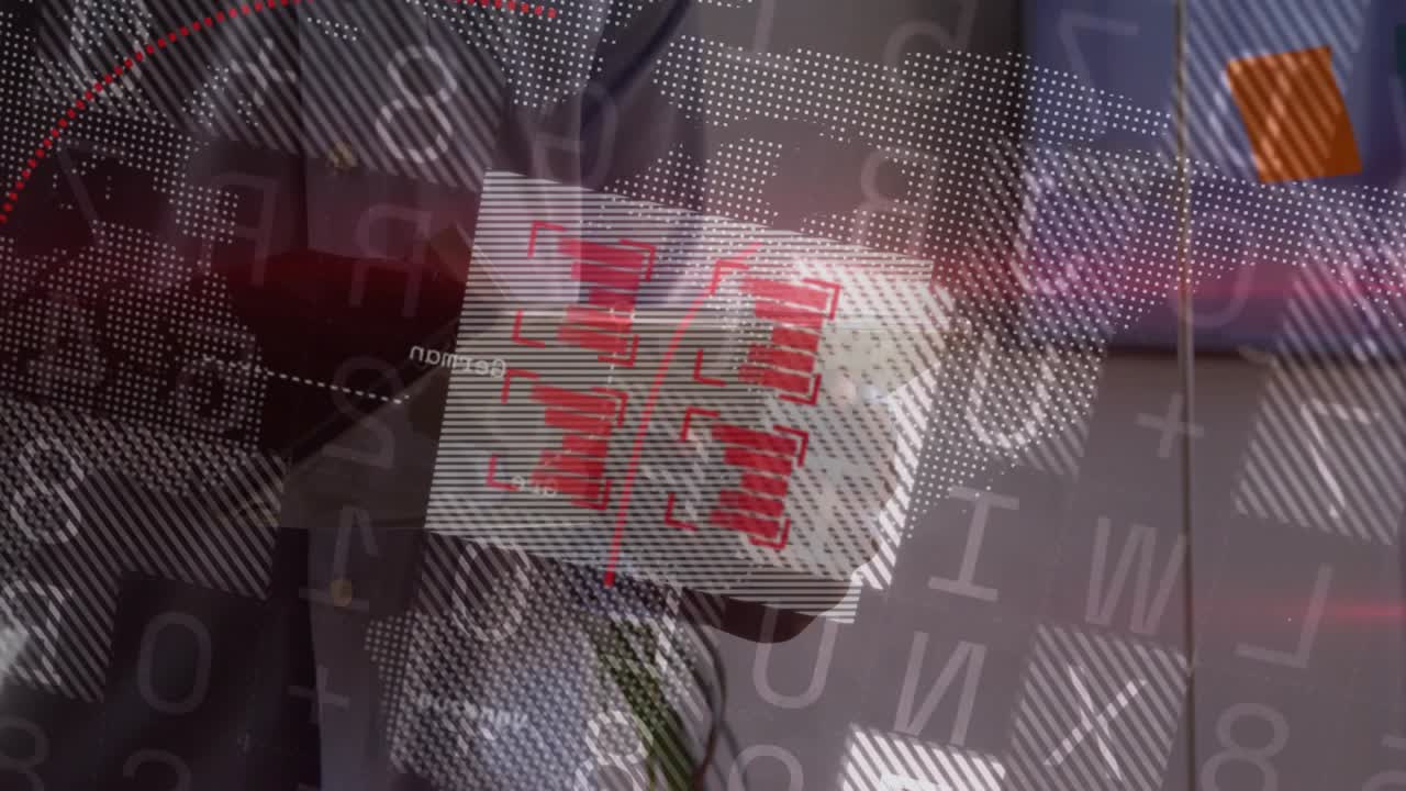 Business manager swiping and rotating tablet in office viewing US map and red bar chart analytics