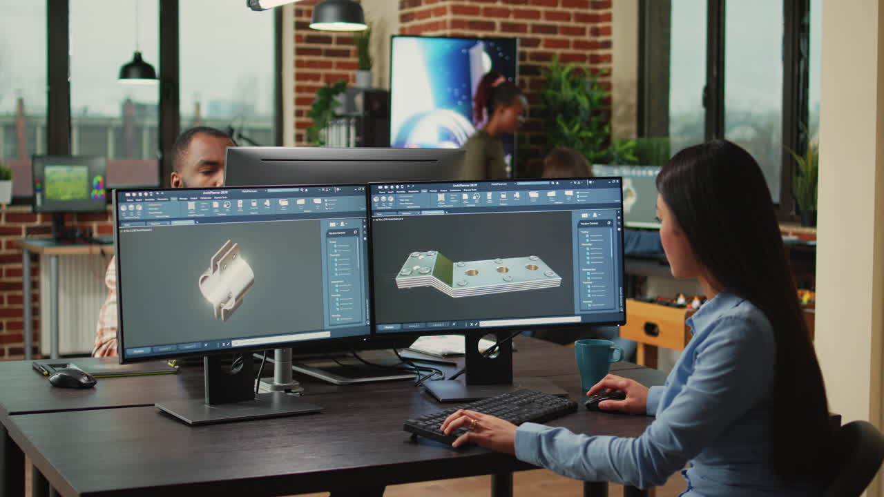 Engineering worker developing industrial component prototype