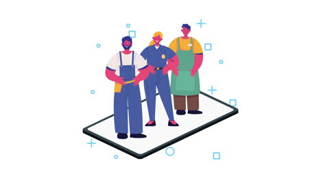 professionals workers in smartphone animation