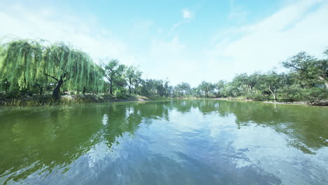 Schöne-Bunte-Sommerfrühlingsnaturlandschaft-Mit-Einem-See-Im-Park