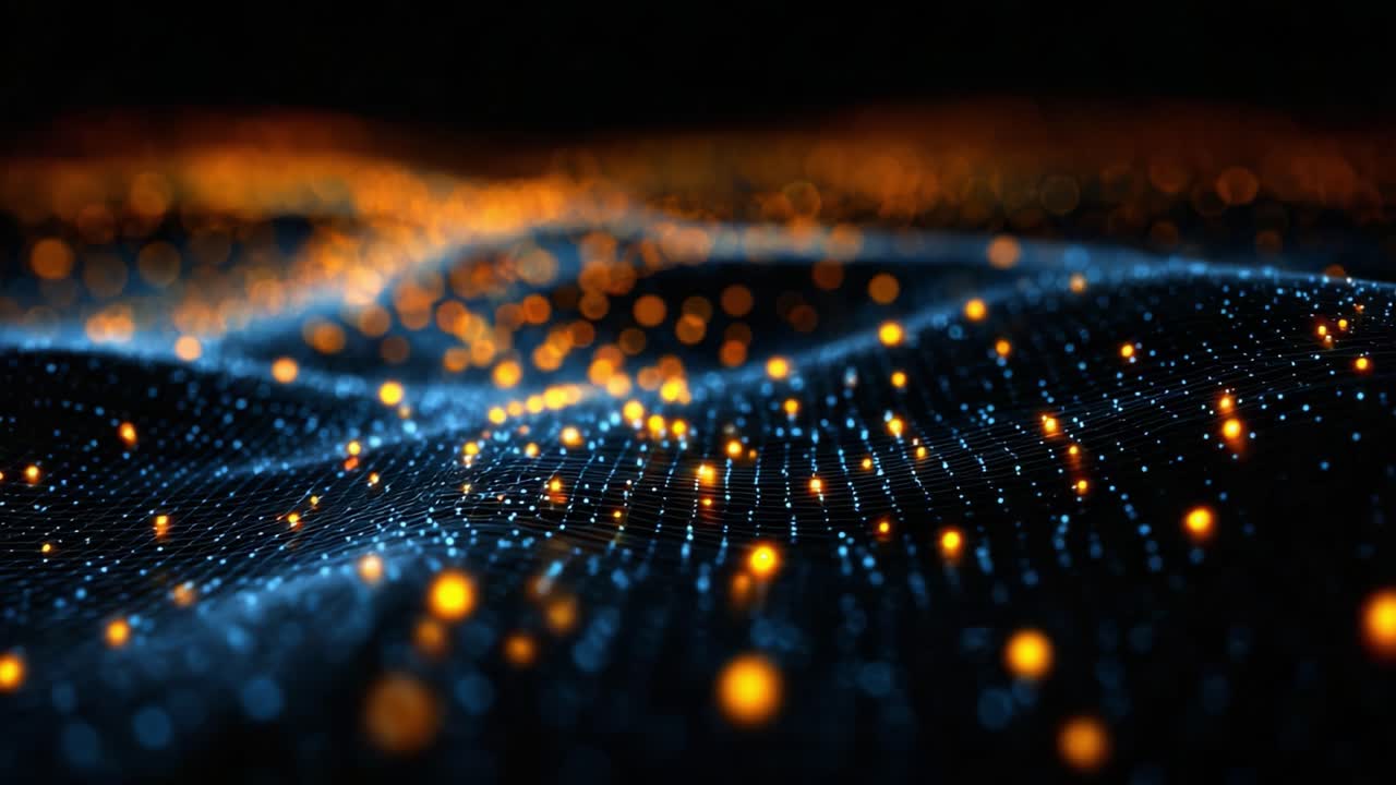 Dynamic Waves of Light: An Abstract Visualization of Streaming Data Flow with Radiant Orbs in a Vibrant, Futuristic Landscape Inducing Soothing Motion and Energy