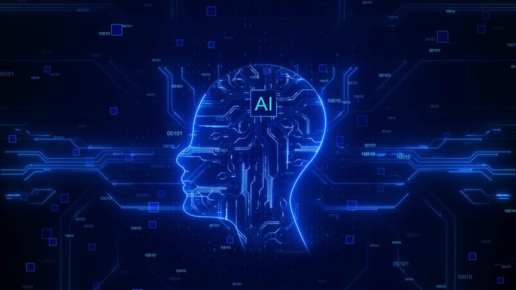 Intelligenza artificiale sagoma della testa circuiti digitali flusso di dati tecnologia futuristica macchina
