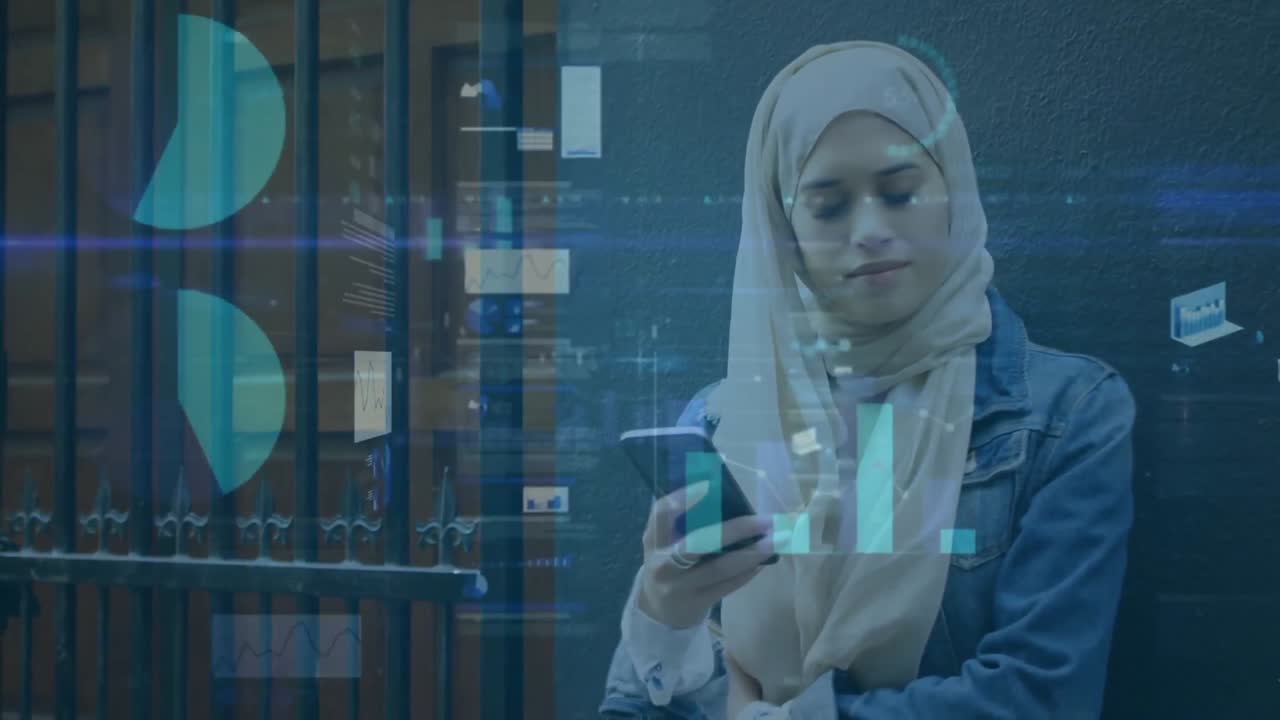Woman using smartphone and data
