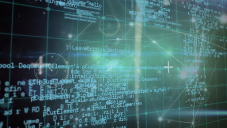 animazione dell'elaborazione dei dati sugli schermi e sulla rete di connessioni