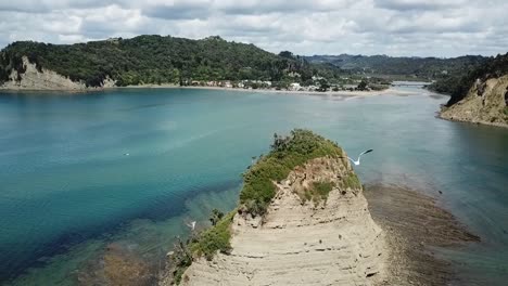 aerial view of an island in the ocean at bay of islands, new zealand