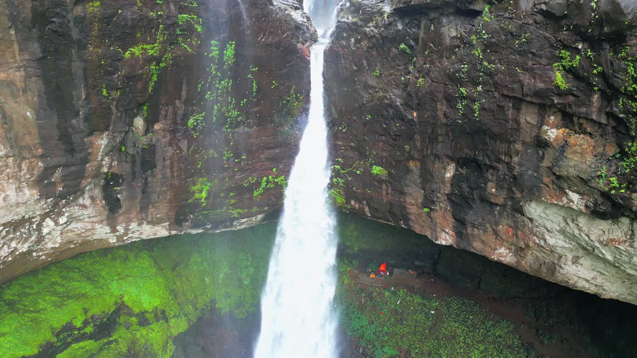 beautiful devkund waterfalls in pune in maharastra closeup to wide view