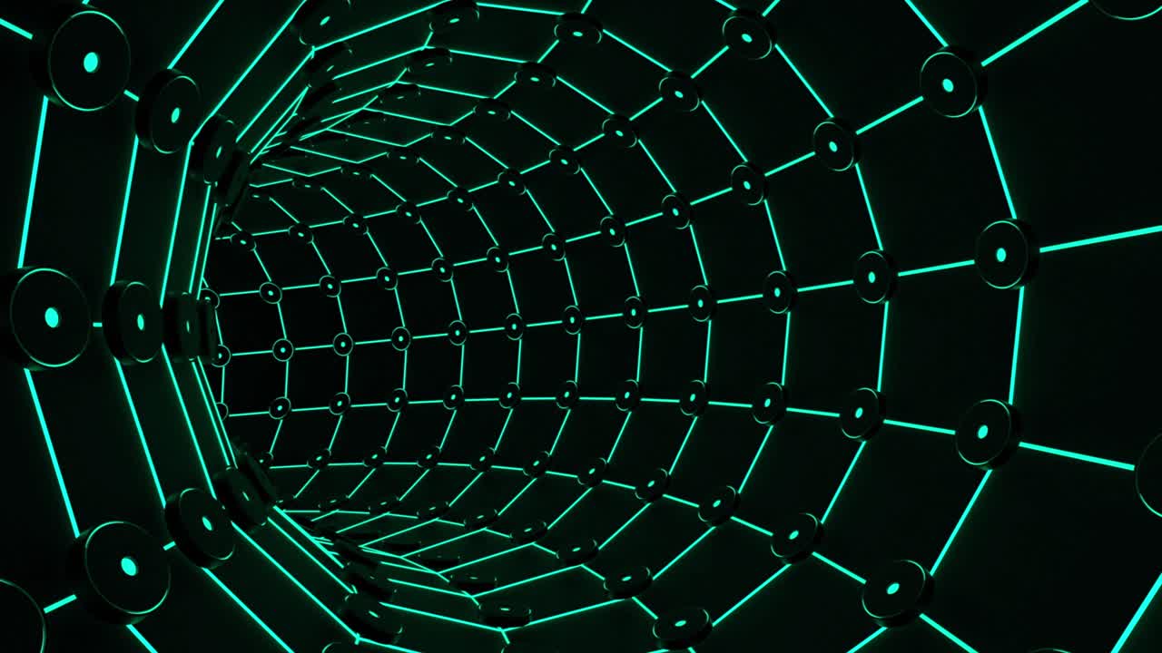 Abstract Geometric Tunnel with Glowing Green Lines