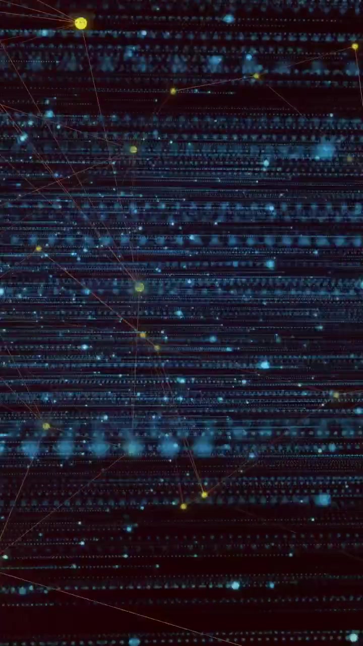 Vertical video: Data network starting with blue pulse, pulsing and linking nodes, showing flow