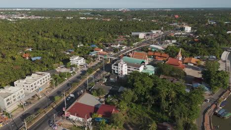 aerial view of ban prok village in amphawa district, samut songkhram province, thailand.